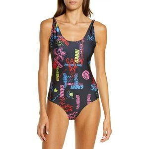 Graphic One-Piece Swimsuit GANNI Graphite Style Black Multicolor PHANTOM Sz 8 40